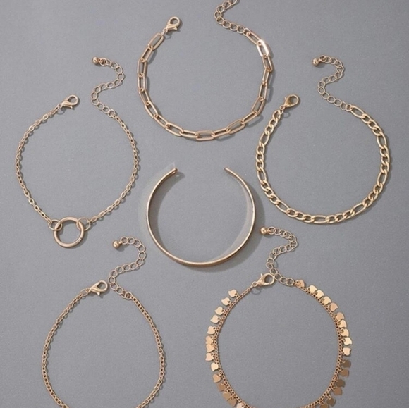 Fashion 6pcs Bracelet Set Women Gold Plated Chain Cuff Bangle Gifts New - Picture 4 of 8